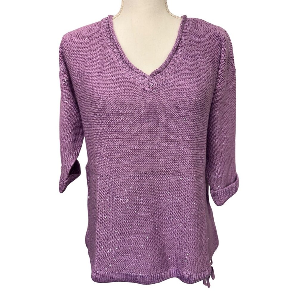 DKNY Jeans Womens M Sequin V-Neck Sweater Soft Comfortable Lightweight
